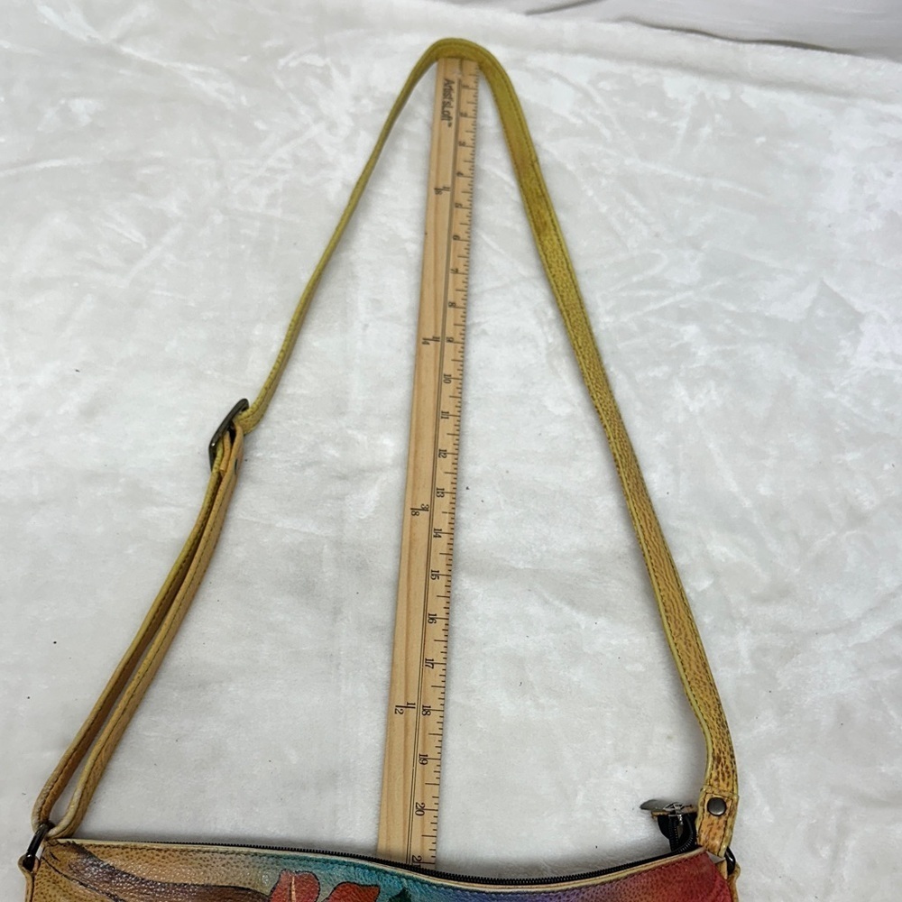 Anna Hand Painted Leather Crossbody Messenger Flap Bag with built in wallet like - Picture 14 of 16